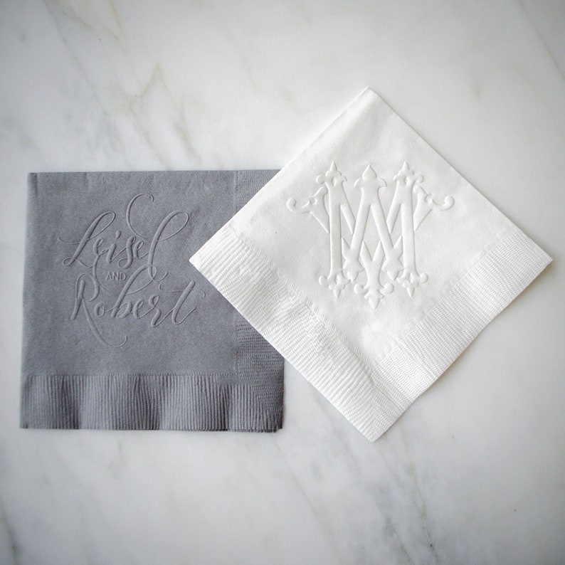 Embossed 3 Ply Cocktail Napkins Monogrammed Napkins Wedding Etsy