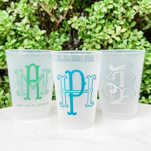 Custom Duogram Shatterproof Cup Favors, Shatterproof Custom Monogram Party Cup Favors, Custom Monogram Wedding Cups, Custom Wedding Favors