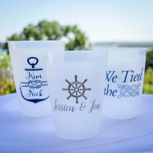Personalized Nautical Frost-Flex Party Cups, Custom Shatterproof Wedding Cups, Beach Wedding, Rope & Anchor, Ship Wheel, Tied the Knot
