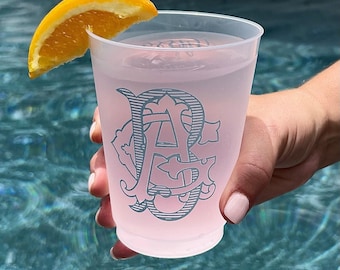 Colored Ink Monogram Frost Flex Cups, Custom Wedding Shatterproof Cups, Personalized Frost Flex Cups, Signature Wedding Favor Cups, Colorful