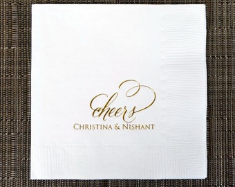 Personalized Cheers Wedding Napkins, Custom Napkins, Cocktail Napkins, Foil Printed Napkins, Personalized Beverage Napkins, Bar Napkins