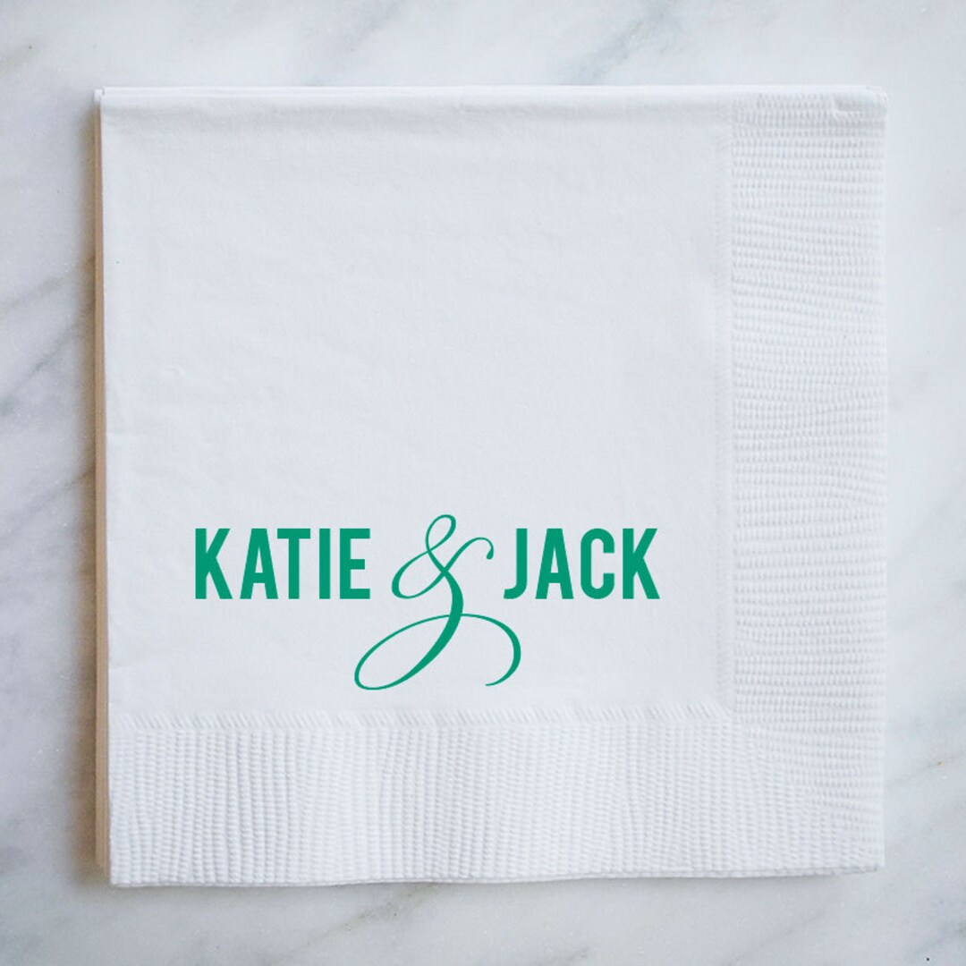 Personalized Beverage Napkins With Names, Printed Cocktail Napkins, Custom Wedding Napkins