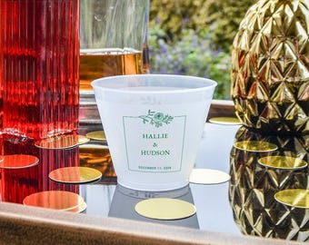 Monogram Frost-Flex Wine Cups, Elegant Shatterproof Wine Wedding Cups, Customized Printed Clear Frost-Flex Cup, Custom Frosted Party Cups