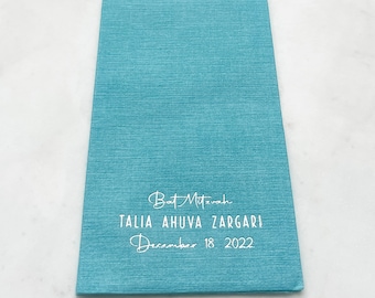 Turquoise Kashmir Linen Like Napkins, Bar Mitzvah Guest Towel Napkins, Personalized Napkins, Foil Printed Party Napkins, Custom Event Napkin