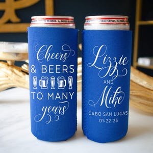 Personalized Beach Can Coolers, Beach Wedding Favor, Customizable Slim Can Huggers, Bottle Huggers, Beach House, Birthday Coolies, Crab Boil image 4