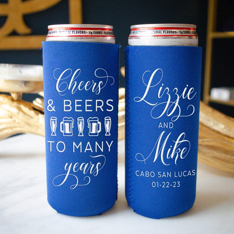 Personalized Beach Can Coolers, Beach Wedding Favor, Customizable Slim Can Huggers, Bottle Huggers, Beach House, Birthday Coolies, Crab Boil image 4