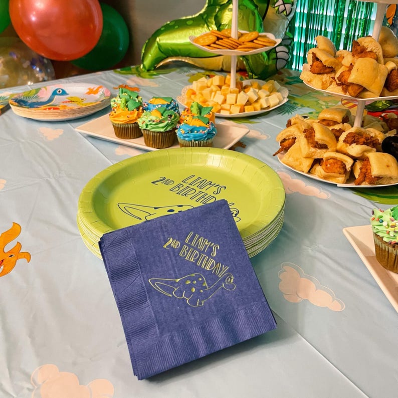 Dinosaur 2nd Birthday Napkins, 3ply Kid's Birthday Napkins, Foil Dinosaur Bday Napkins, Second Birthday Party Napkins, 3ply Kid's Napkins image 5