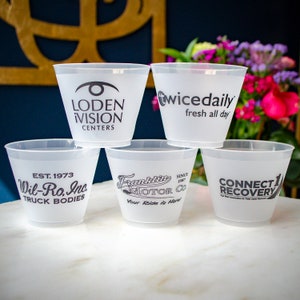 Corporate Event Shatterproof Cups, Gala Cups, Frosted Plastic Cups, Wine Cups, Party Favors, Company Logo Holiday Party, Cups for the Office
