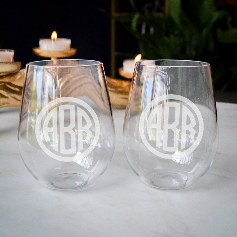 Monogrammed Tritan Stemless Wine Glasses Personalized Acrylic Etsy