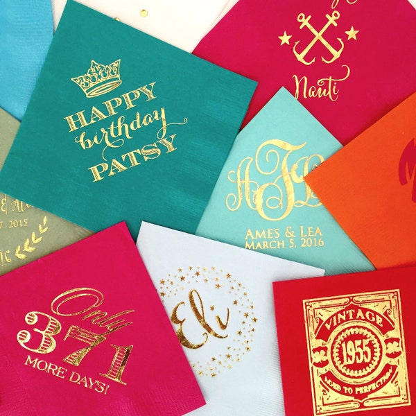 Personalized Printed Party Napkins, Custom Napkins, Cocktail Napkins, Personalized Beverage Napkins, Foil Printed Napkins, Wedding Napkins