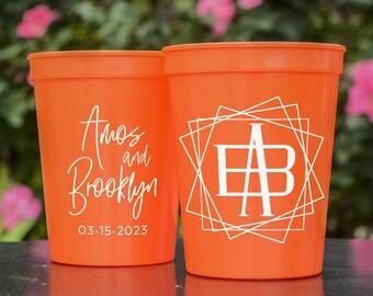 Personalized Modern Monogram Stadium Cups, Custom Wedding Party Cups, Beer Lovers, Craft Beer Lovers, Engagement Party, Love is Brewing