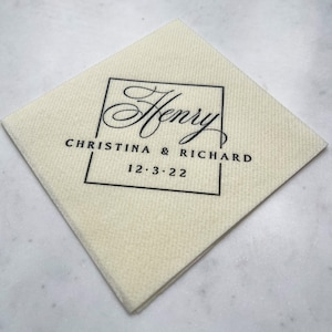 Champagne Linen Like Napkins, Monogrammed Linen-Like Napkins, Wedding Linen Like Napkins, Bar Napkins, Interlocking Monogram Wedding Napkins
