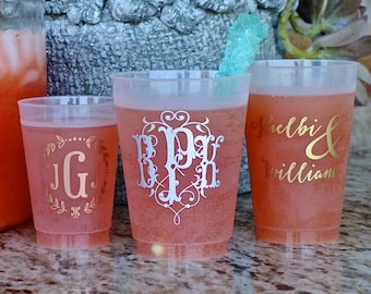 Personalized Frosted Wedding Cups, Custom Printed Cups, Personalized Wedding Favors, Monogrammed Cups, Custom Plastic Cups, Custom Cups