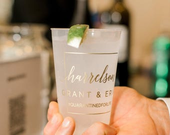 Custom Wedding Reception Bar Frosted Cups, Personalized Shatterproof Cups, Modern Wedding Decor, Signature Cocktails, Engagement Party