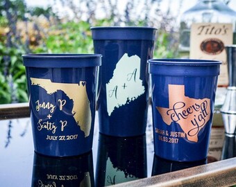 Personalized State Cups, State Pride Favor, Destination Wedding Favors, Wedding Cups, Cheers Y'all, Monogram State Wedding Favor, Party Cups
