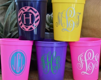 Monogrammed Bright Stadium Party Cups, Personalized Wedding Favors, Party Favor Cups, Custom Printed Cups, Birthday Party, Graduation Favors