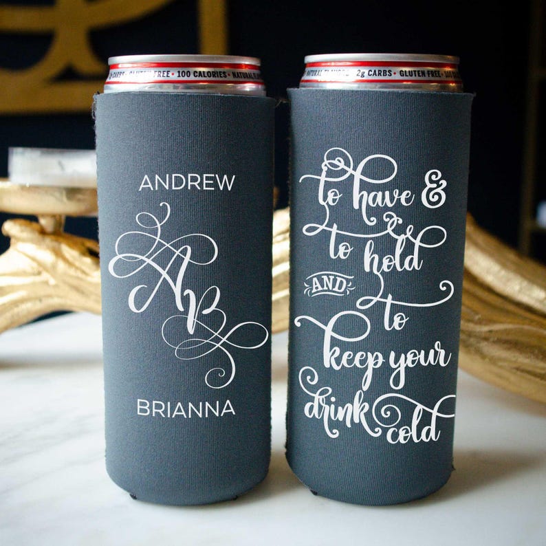 Personalized Can Coolers, Custom Bottle Coolers, Printed Bottle Huggers, Monogrammed Can Coolers, Engagement Party Decor, Rehearsal Dinner image 6
