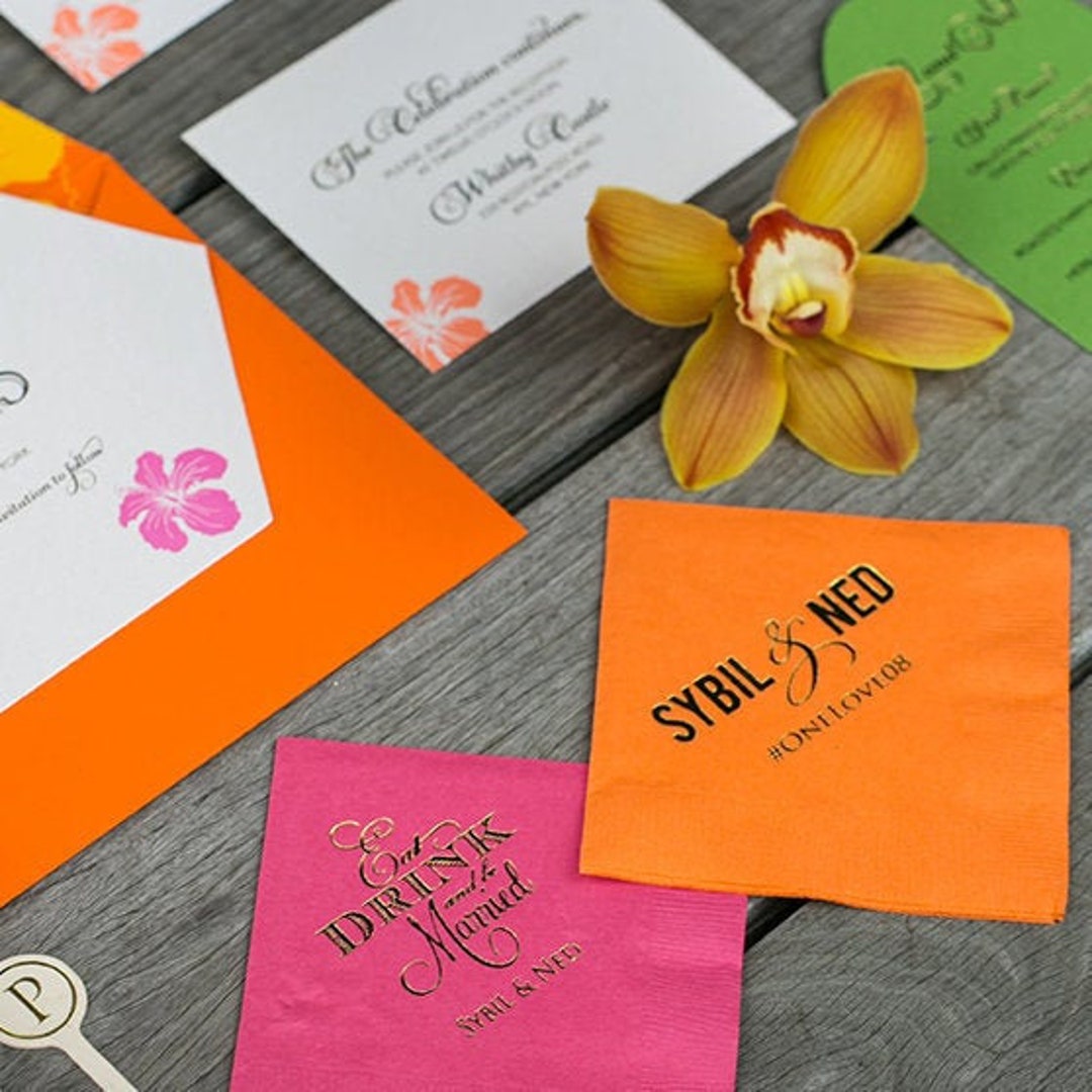 Colorful Cocktail Napkins Gold Foil Wedding Reception Etsy