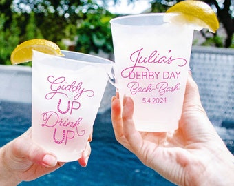 Giddy Up Drink Up Bach Bash Shatterproof Cups, Custom Derby Plastic Cups, Derby Printed Party Cups, Personalized Derby Shatterproof Cups