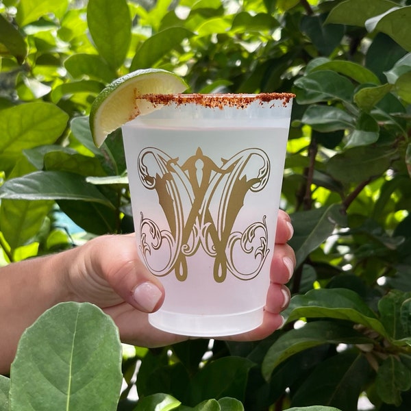 Personalized Interlocking Monogram Frost Flex Cups, Custom Shatterproof Cups, Personalized Frost Flex Cups, Signature Wedding Favor Cups