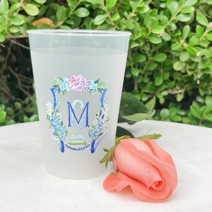 Full Color Floral Crest Shatterproof Cups, Custom Watercolor Full Color Cups, Wedding Monogram Frost Flex Cups, Full Color Watercolor Cups