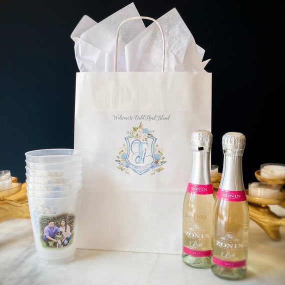 Personalized Full Color Wedding Crest Welcome Bags, Digital Full Color Ink Favor Bags, Destination Wedding Monogrammed Hotel Guest Bags