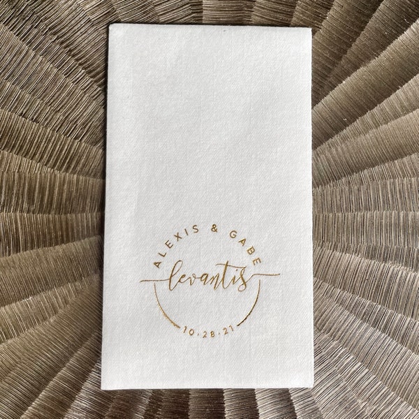 Custom Gold Foil Linen Like Guest Towels, Personalized Wedding Bathroom Napkin, Paper Hand Towels, Monogram Guest Napkins, Housewarming Gift