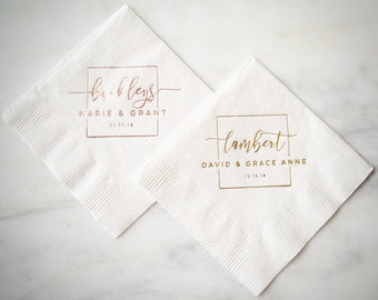 Foil Stamped Napkins, Custom Wedding Napkins, Cocktail Napkins, Personalized Napkins, Beverage Napkins, Cocktail Hour, Bridal Shower Decor
