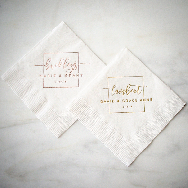 Gold Foil Stamped Napkins Custom 3 Ply Napkins Wedding Etsy