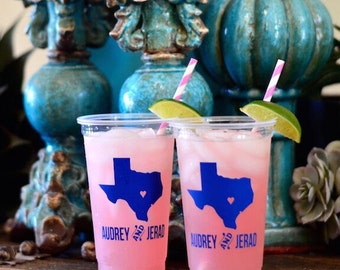 Personalized Soft Plastic Wedding Cups, Custom Printed Cups, Personalized Wedding Favors, Custom Party Favors, Personalized Cups, Texas Cups