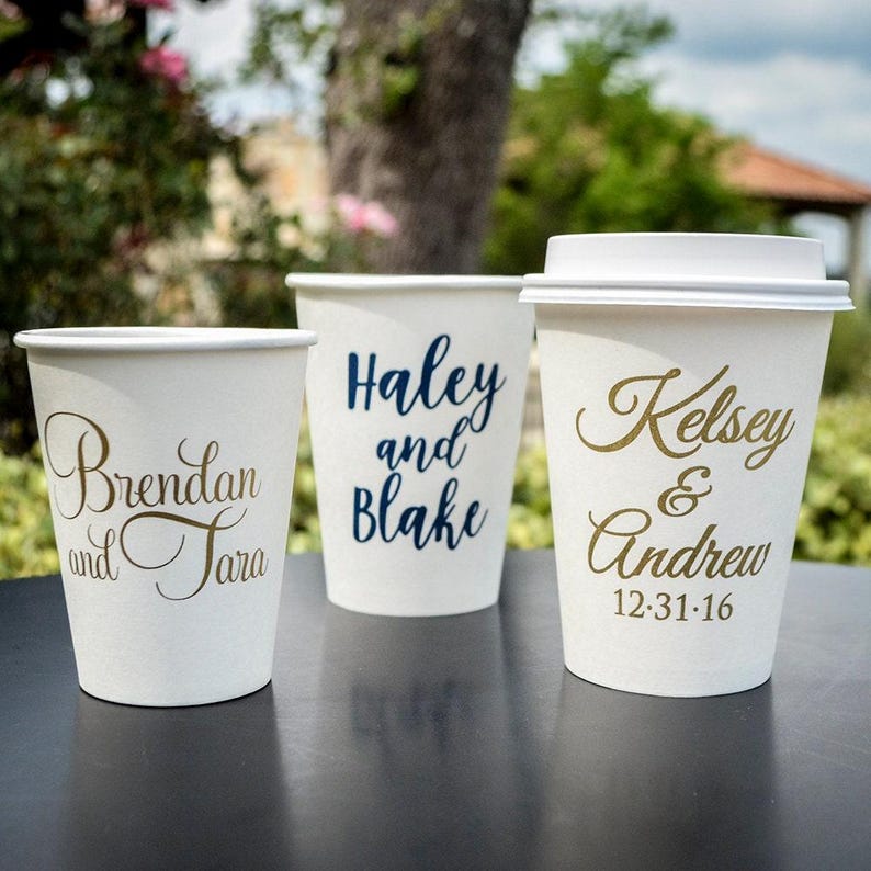 Custom Printed Paper Cups, Monogrammed Coffee Cups, Personalized Hot Drink Cups, Coffee Bar, Hot Chocolate Bar, Wedding Cups, Party Cups image 5