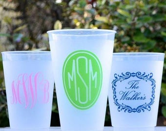 Monogrammed Frost Flex Cups, Shatterproof Circle Monogram Party Cups, Wedding Cups, Wedding Favors, Frosted Cups