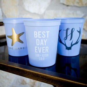 Engagement Party Cups, Custom Plastic Stadium Cups, Personalized Party Cups, Couple's Shower Cups, Wedding Shower Party Favors, Wedding Cups image 4