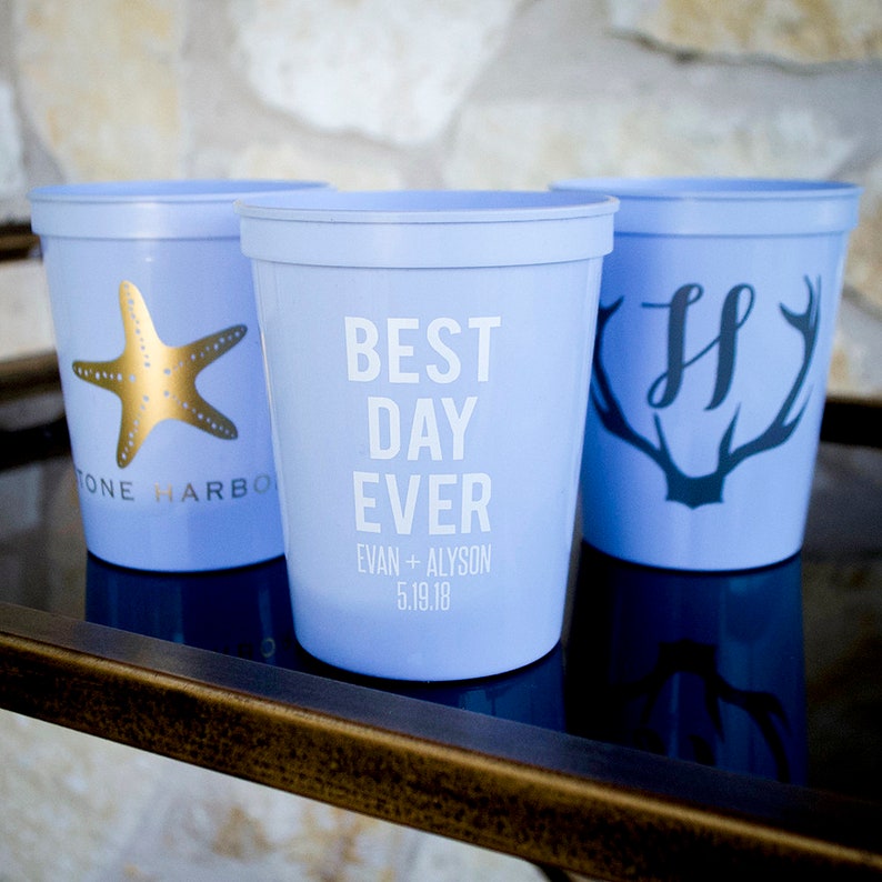 Engagement Party Cups, Custom Plastic Stadium Cups, Personalized Party Cups, Couple's Shower Cups, Wedding Shower Party Favors, Wedding Cups image 4