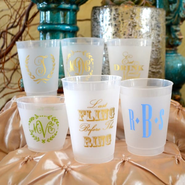 Personalized Frosted Shatterproof Party Cups, Customizable Wedding Cups, Frost Flex Cups, Bachelorette Party Cups, Custom Party Favors