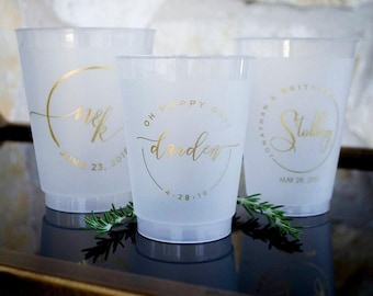 Modern Wedding Shatterproof Cups, Monogram Cups, Oh Happy Day Cups, Plastic Cups, Monogrammed Cups, Circle Monogram, Wedding Reception