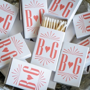 Contemporary Monogram Matches, Personalized Heart Monogram Matchbooks, Wedding Favor Matches, Printed Matches, Engagement Party Favors