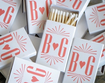 Contemporary Monogram Matches, Personalized Heart Monogram Matchbooks, Wedding Favor Matches, Printed Matches, Engagement Party Favors