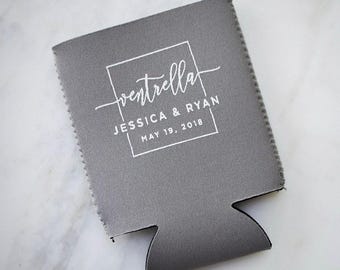 Modern Wedding Can Coolers, Contemporary Wedding, Custom Wedding Favors, Unique Can Huggers, Monogrammed Favors, Engagement Party, Neoprene