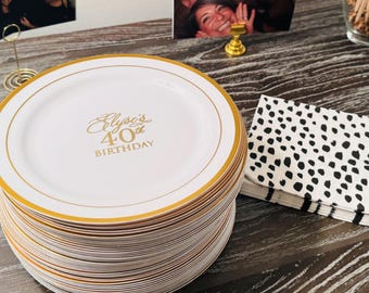 Reusable Monogrammed Premium Plastic Plates with Metallic Trim, Custom Plates, Monogrammed Plates, Personalized Premium Party Plates