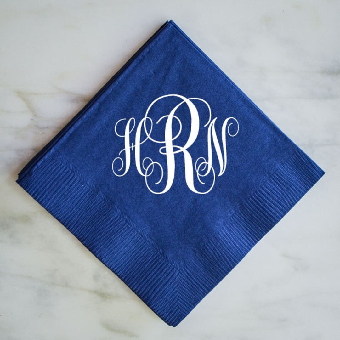 Personalized Cocktail Napkins With Large Monogram Gold Foil Etsy