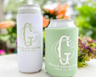 Coordinating Monogrammed Event Can Coolers, Neoprene Can Cooler, Personalized Slim and Regular Wedding Coolies, Personalized Wedding Coolies