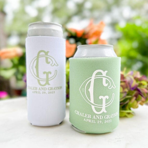 Coordinating Monogrammed Event Can Coolers, Neoprene Can Cooler, Personalized Slim and Regular Wedding Coolies, Personalized Wedding Coolies