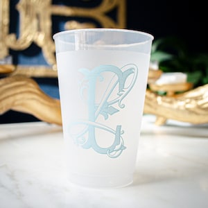 Custom Monogram Wedding Cups, Duogram Cups, Vintage Monogram Cups, Custom Frost-Flex Cups, Cocktail Hour, Engagement Party Favors