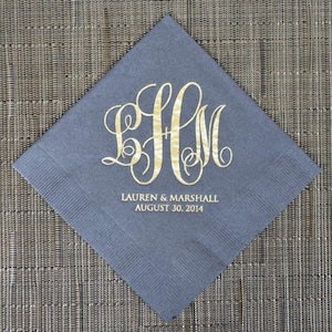 Personalized Wedding Monogram Napkins, Custom Napkins, Gold Foil Printed Napkins, Silver Foil Printed Napkins, Cocktail Napkins Bild 1