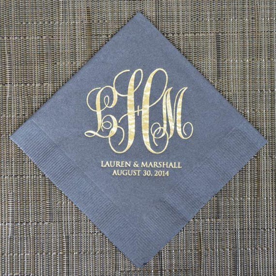 Personalized Wedding Monogram Napkins, Custom Napkins, Gold Foil Printed Napkins, Silver Foil Printed Napkins, Cocktail Napkins