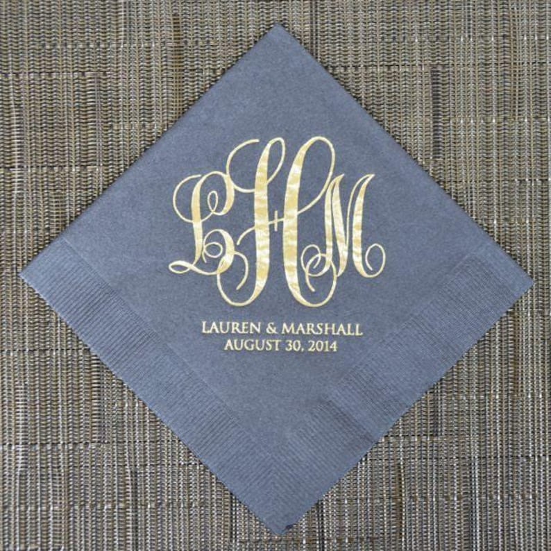 Personalized Wedding Monogram Napkins, Custom Napkins, Gold Foil Printed Napkins, Silver Foil Printed Napkins, Cocktail Napkins Bild 1