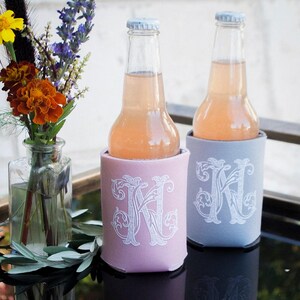 Personalized Can Coolers, Custom Bottle Coolers, Printed Bottle Huggers, Monogrammed Can Coolers, Engagement Party Decor, Rehearsal Dinner image 4
