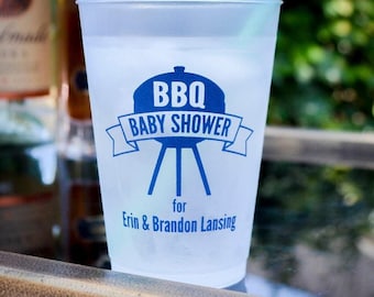 BBQ Baby Shower Cups, Baby Q Shower, Baby Party Favors, Gender Reveal Party, Boy or Girl, Frosted Plastic Cups, Custom Shatterproof Cups