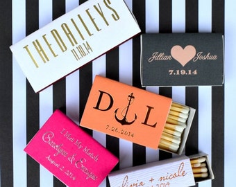 Custom Printed Matchboxes, Personalized Wedding Favor Matches, Gold Foil Printed Custom Matches, Bar Matchboxes